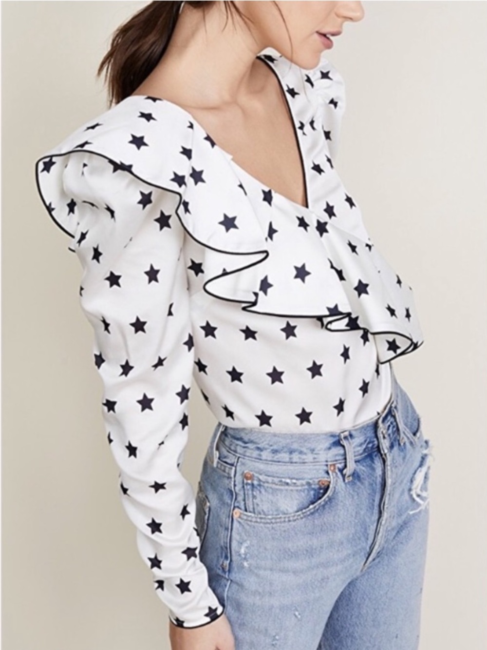 Self Portrait || Star Print Frill Top Ruffle White US‎ 2